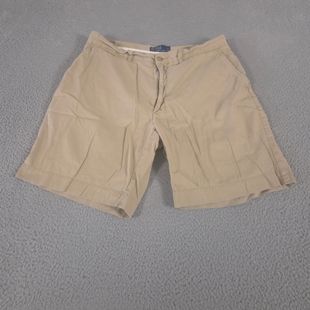VINTAGE Polo Ralph Lauren Shorts Mens 36 Khaki Cotton Chino Flat Front 90s Y2K